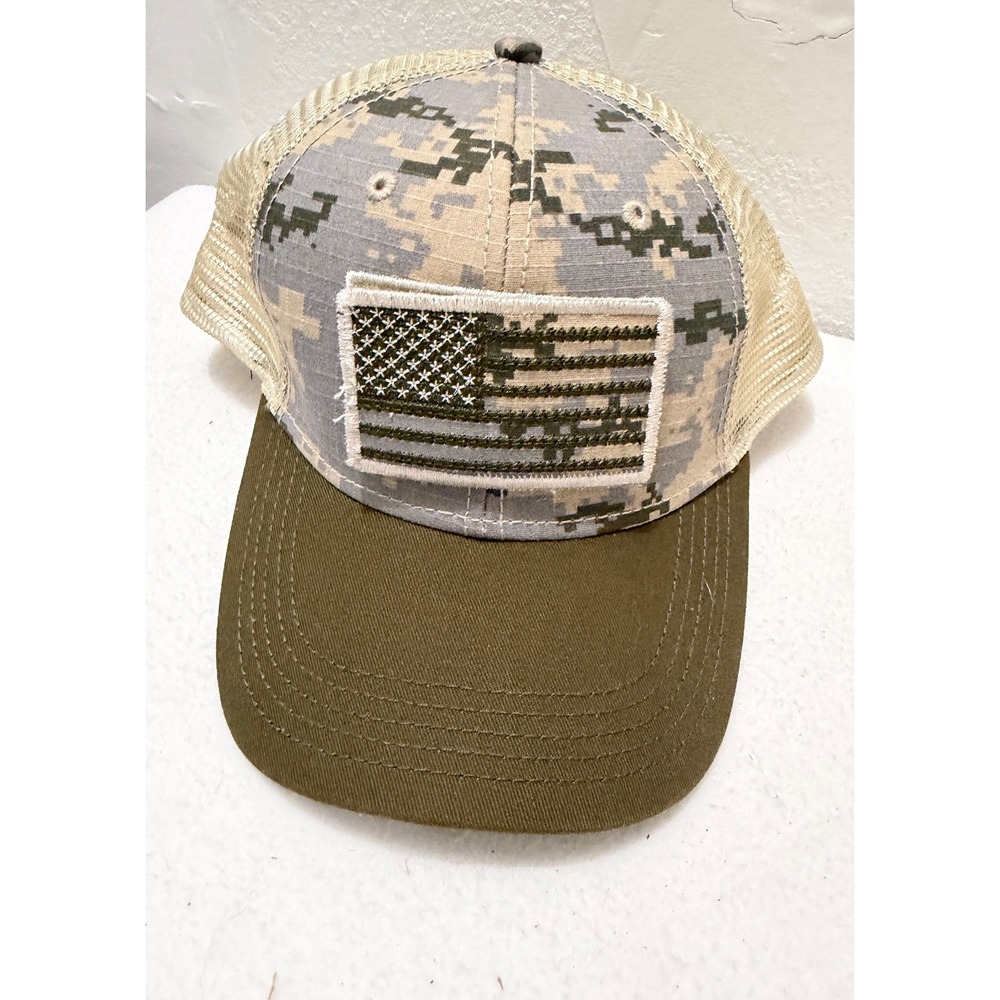 Peterbilt Mens Digital Camo Trucker Hat American Flag Patch Snapback workwear